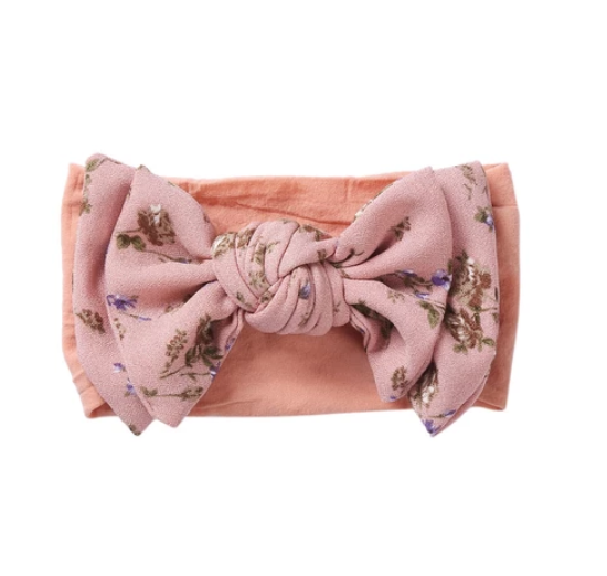 New Chiffon Bow Print Children's Knotted Headband Baby High Elasticity Super Soft Baby Headband HB11