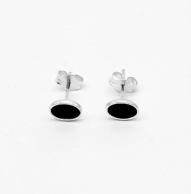 Unisilver 925 Sterling Silver Black Oval Earring Studs