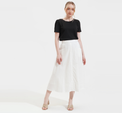 ForMe Textured Midi Skirt for Women (Pink/White)