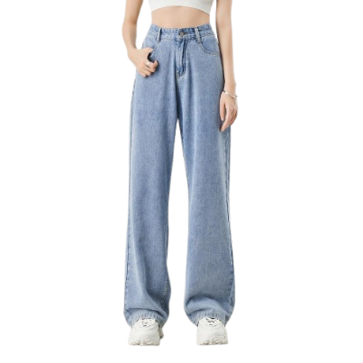 Lovito Women Casual Plain Full Length High Waist Basic Front Zip Jeans L47AD053 (Light Blue)
