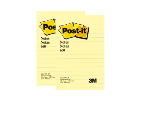 Post It Notes Lined Yellow 4x6in (Pack of 2)