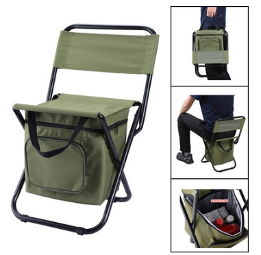 Outdoor folding ice bag chair with storage bag, back insulation, recreational camping fishing chair