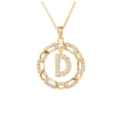 YH 18K Thai gold plated lnitials Pendant A-Z Letter Necklace For Women （3lengths Free Adjustment）D