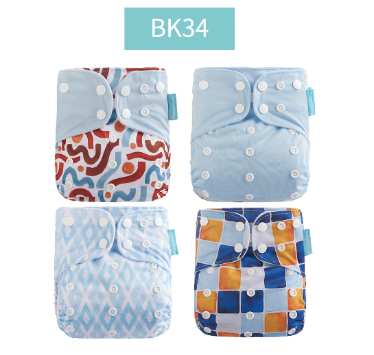 Happyflute 2023 4pcs set Washable Eco-friendly Baby Cloth Diaper Ecological Adjustable Nappy Reusable Diaper Fit 0-2year 3-15kg 013