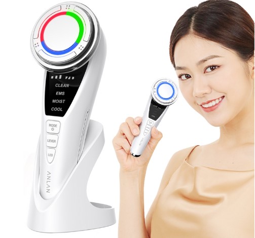 Upgrade Ems Facial Massager Led Light Therapy Sonic Vibration Anti Wrinkle Hot Cool Treatment Skin Care Beauty Device