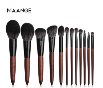MAANGE 12Pcs Make Up Brush Set Classic Wooden Handle Profession Concealer Powder Foundation Beauty Tools Kit