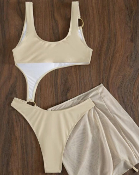 Cutout One Piece Swimsuit with Bikini Cover Up Swimwear Beach Wear