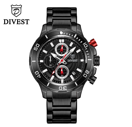 DIVEST Waterproof Watch Men Brand Business Fashion Casual Quartz Original Men's Watches Calendar Luminous 9012 BLACK