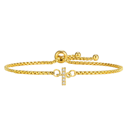 Vnox Handmade Initial Letter Bracelet,Gold Alphabet Charms Chain with Ball Clasp,Luxury Gifts for Women I