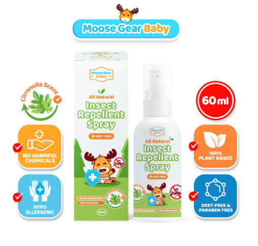 Moose Gear Baby Insect Repellent Spray 60ml Hypoallergenic Citronella Scent Mosquito DEET-Free