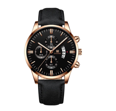 SHAARMS Men Business Leather Strap Quartz Wrist Watch with Date Calendar M007