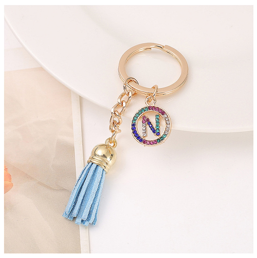 Mini Colorful Rhinestone A-Z Letter Keychains Trendy Tassel 26 Initials Metal Keyring Bag Charms Pendant Key Holder Accessories N