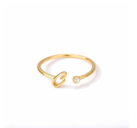 【Y&X】No fade 18K Gold 26 Initial Letters A G J Cubic Zircon Crystal Open Rings Finger Women Jewelry Gift C