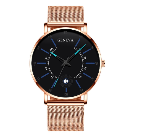 Geneva Luxury Ultra Thin Men's Business Watches Stainless Steel Mesh Belt Analog Quartz Wristwatch M5