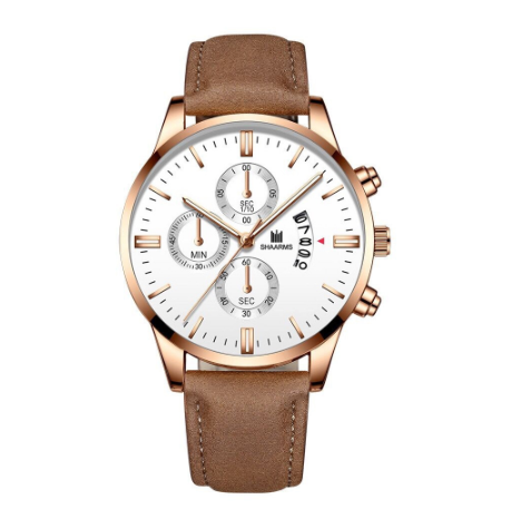 SHAARMS Men Business Leather Strap Quartz Wrist Watch with Date Calendar M6
