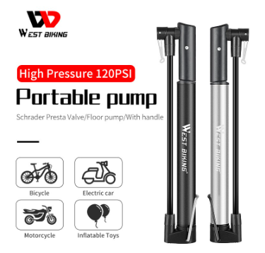 WEST BIKING Bicycle Portable 120PSI High Pressure Inflator Aluminum Alloy Bike Pump