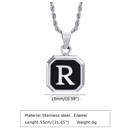 Meaeguet A-Z Letter Necklace for Men,Stainless Steel Square Letter Pendant Chain Necklace Jewelry Gifts R