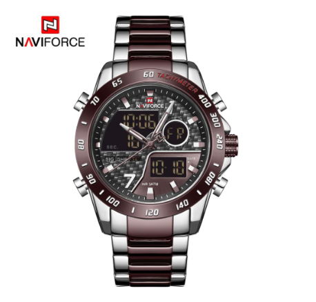 Naviforce NF9171 Men Top Brand Fashion Sport Military Waterproof Quartz Wristwatch  COFFEE SILVER