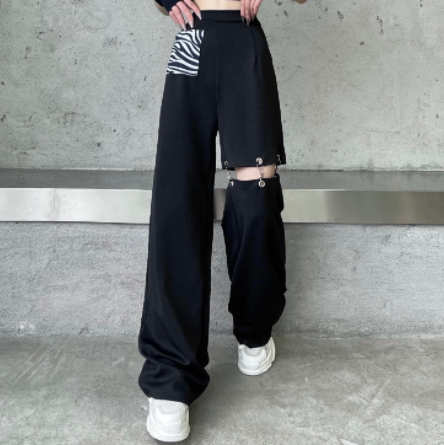 Chain Hollow Out Women's Summer Fashion Trend 2021 New Wide Leg Loose High Waist Straight Leg Casual Pants