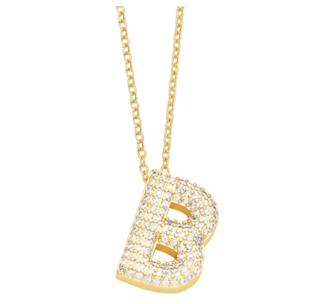 Fashion Clear Crystal A-Z Initial Necklace for Women Copper Gold Plated 26 Letters Pendant Name Jewelry Gifts B