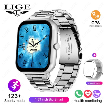 LIGE Bluetooth Call Waterproof Sport Heart Rate Sleep Monitor AI Voice Assistant Smart Watch Online STEEL SILVER