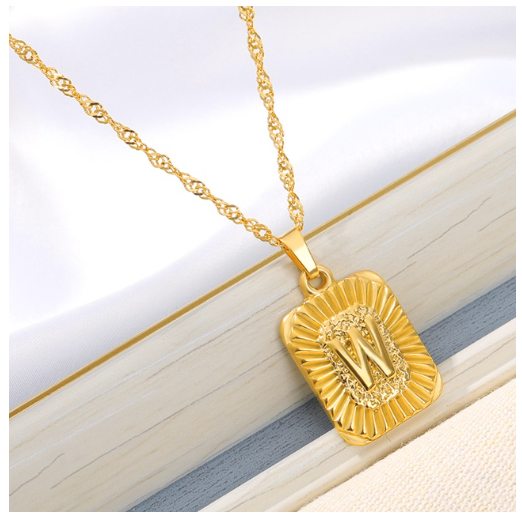 Maxzone Initial A-Z Letter Necklaces Unisex Charm Luster Gold Medal Capital Letter Necklace Pendant For Women Men Jewelry Gift W
