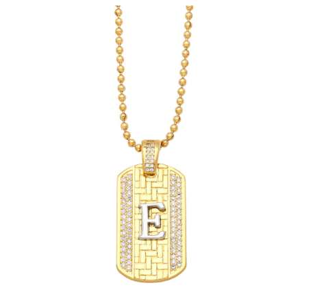 Luxury 18K Gold Plated Stainless Steel Ball Bead Chain 26 Letter Necklace Capital Initial Letter Name Pendant Nameplate Necklace Women E