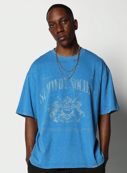 SUMWON Washed Tee With Tonal Graphic Print