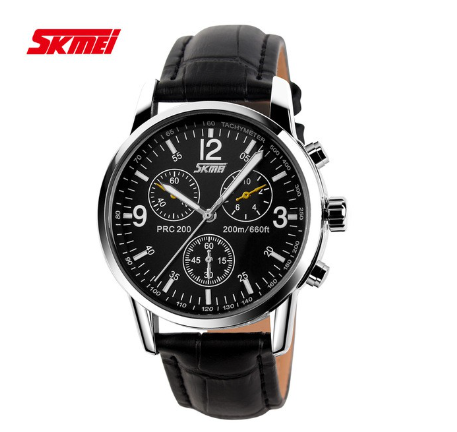 Skmei Men's Leather Stainless Steel Quartz Watch M4