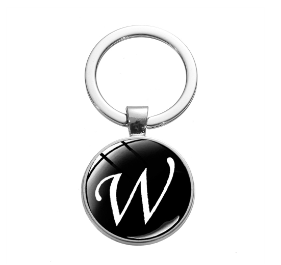 26 English Letters Glass Round Charm Key Ring A-Z Initial Name Keychain Bag Ornaments Car Key Chains Jewelry Gift Accessories W