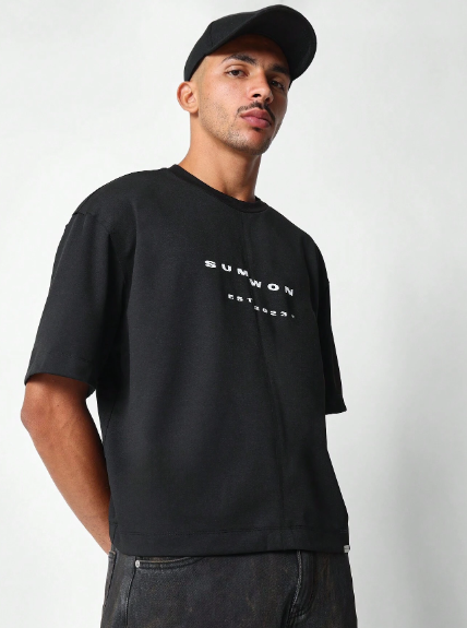 SUMWON Crop Fit Reversed Seam Tee With With Letter Graphic Print College Ready