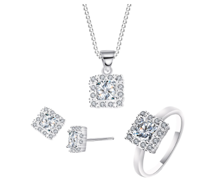 Silver S070 Italy 925 Square Jewel Ladies Set