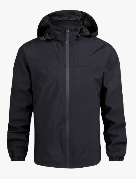 1pc Men's Outdoor Waterproof Windbreaker, Removable Hood, Solid Color Hooded Jacket With Interior Pocket, Daily Casual