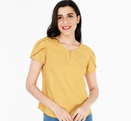Red Girl Tulip Slvs. Round Collar Blouse RSLT04-0669