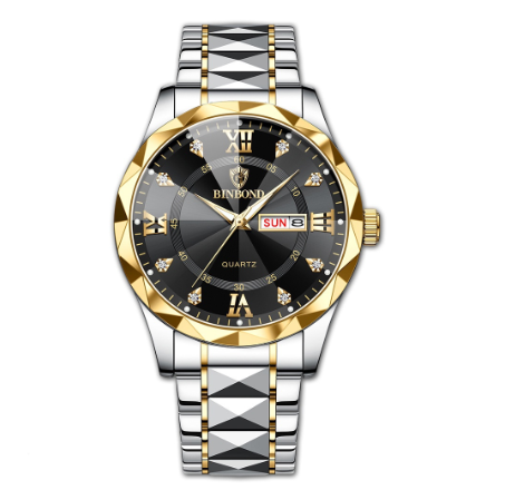 Binbond Original Men's Luxury Stainless Steel Waterproof Fashion Business Watch Luminous Dual Calendar Quartz Wrist Watch M2