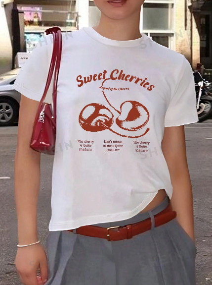 SHEIN EZwear Slogan Graphic Round Neck Tee For Summer