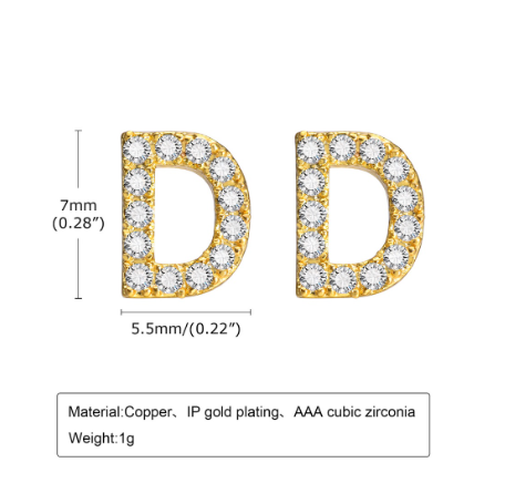Vnox Gold Zircon Cubic Letter Stud Earrings,Initial Alphabet Small Hypoallergenic Earring One Pair D