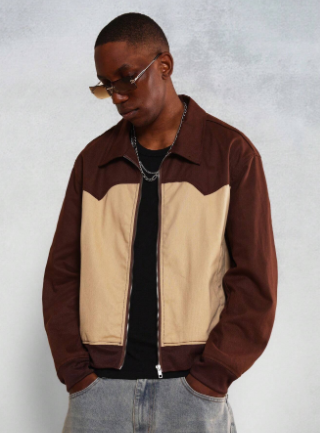 SUMWON Regular Fit Colour Block Twill Western Denim Jacket