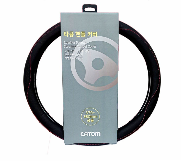 Catom Steering Wheel Cover Leather Porous 370-380mm SJ-38 (Black/Red)