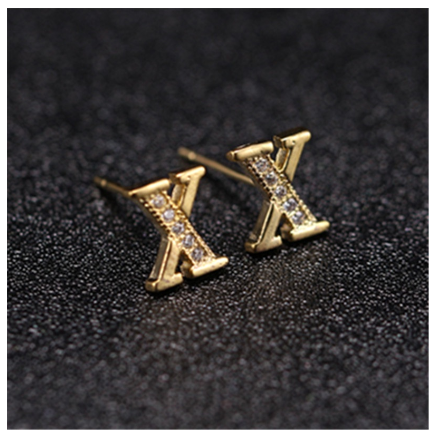 Ins Gold Plated Diamond Earrings Korean letter inlaid Zircon Earrings Fashion Earrings X