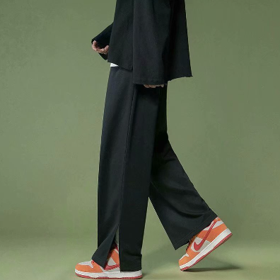Breathable loose Plain slacks wide-leg casual split trouser Pants For Men