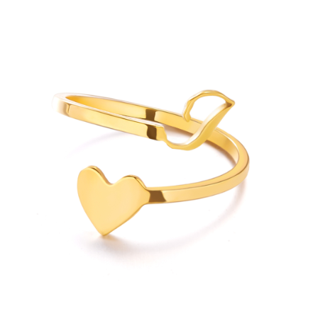 Gold Stainless Steel A-Z Rings Initial Letters Heart Rings Women Fashion Non Fading Jewelry Adjustable I