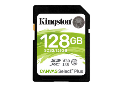 Kingston Canvas Select Plus SD Card 128GB for HD 1080p and 4K Video Cameras