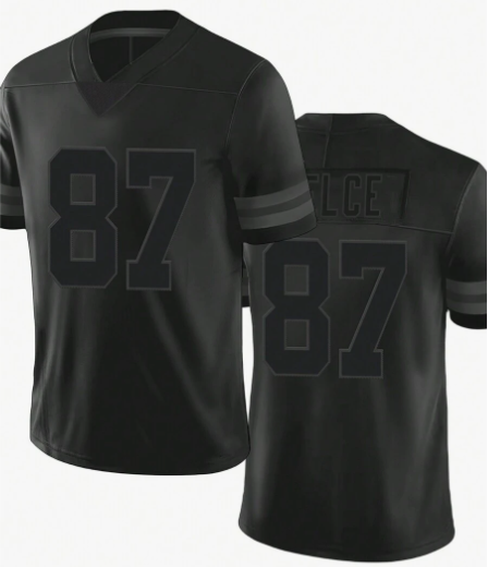 Men's Black Football Jersey With Digital Print Of Number 87 And Embroidery Design On Short Sleeve T-Shirt, Sports Style Gym Clothes Men Basic T Shirt