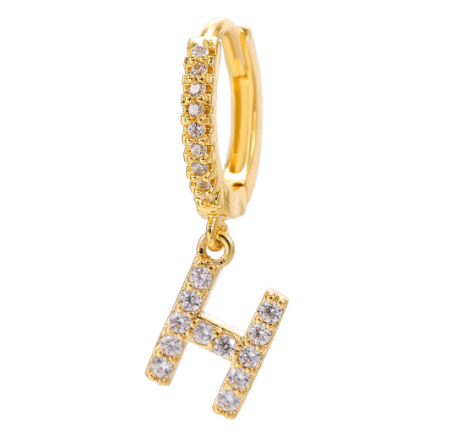 Letter Hoop Earrings Alphabet Zirconia Earings 14K Gold Ear Stud H