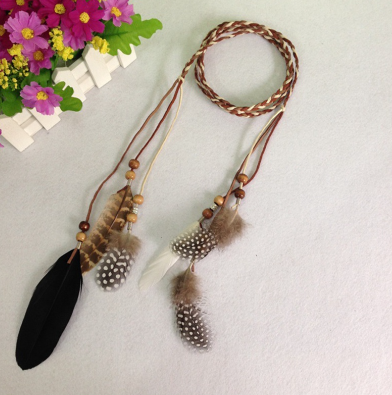 Women Boho Feather Headband Indian Tribal Hair Rope Hair Accessories Handmade Gypsy Ethnic Style Feather Headband