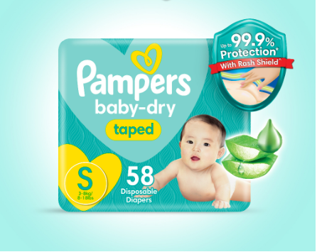 Pampers Baby Dry Taped Diapers Small 58s x 1 pack (58 pcs) - 3-8kg
