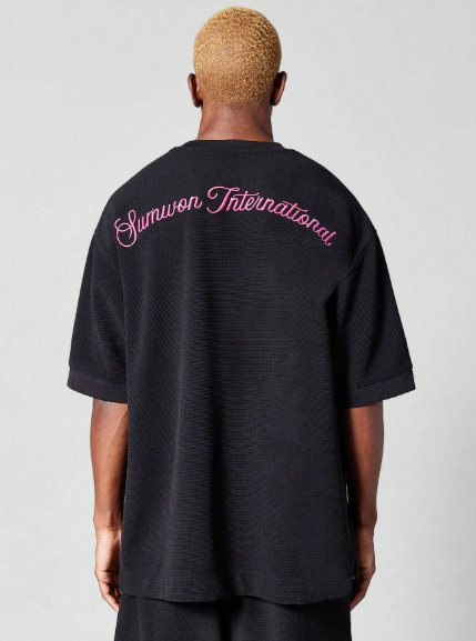SUMWON Oversized Fit Textured Tee With Back Embroidery