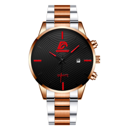 Full Steel Men's Quartz Business Waterproof Watch Men Relo Watch STEEL WHITE RED