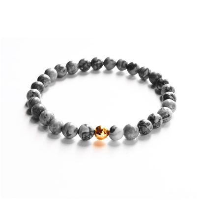 Map Jasper Stone Bracelet with 18K Gold Plated Bead